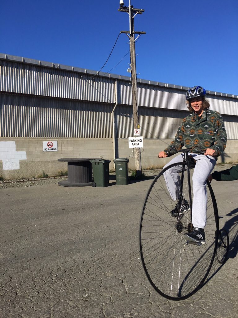 Spencer riding high of the penny farthing